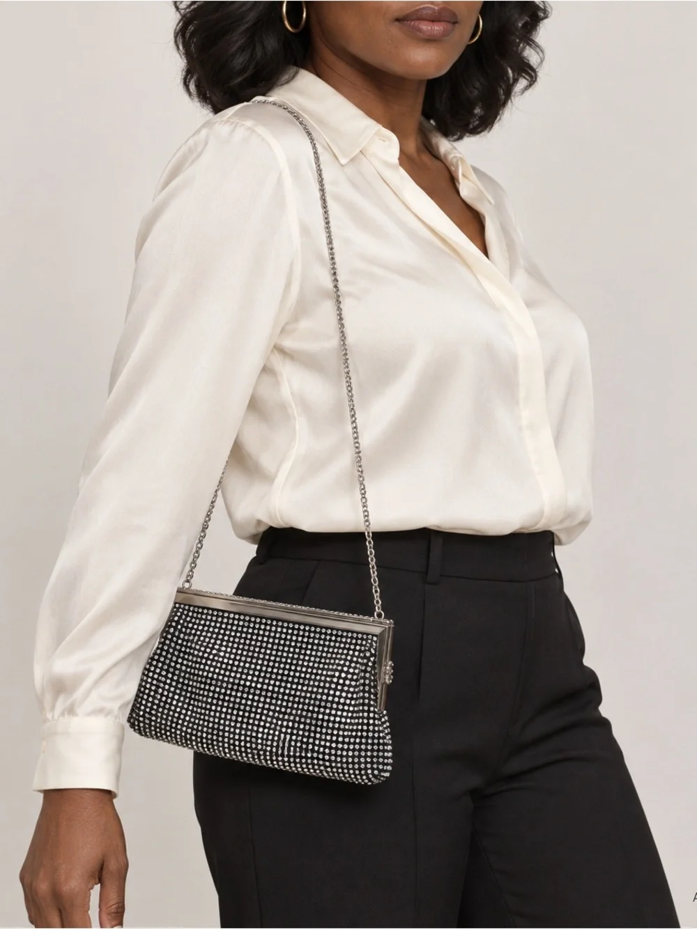 Neiman Marcus Handmade Crystal-Embellished Silver Evening Shoulder Bag